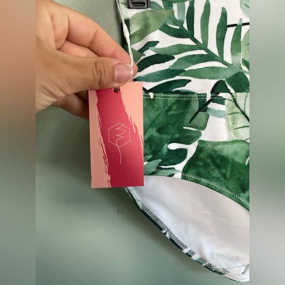 NWT Maven Thread Green Leaf Tropics Print High-Waisted Bikini Bottom Size XS - Picture 2 of 6